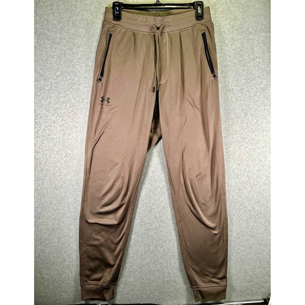 Hole* Under Armour Jogger Pants Mens M Brown Polyester Knit Pockets Drawstring